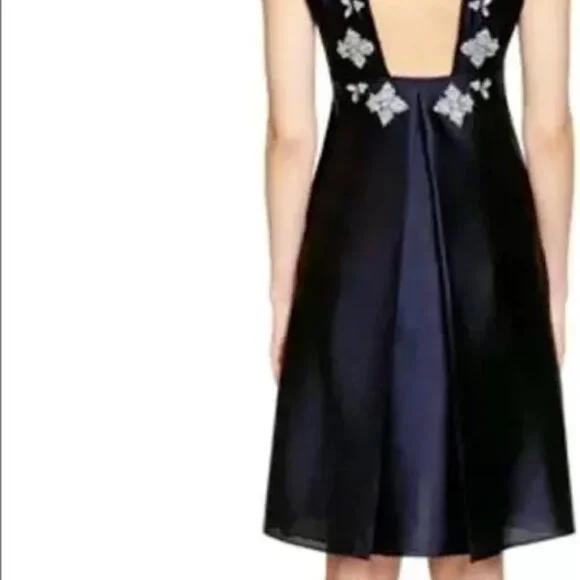 Tory Burch Navy BLUE SILK Colton Embellished Rhinestone OPEN Back dress 2 $700